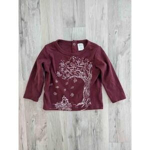 Ettie + H Burgundy Long Sleeve Fox Print Shirt Kids Size 9-12m (k6)